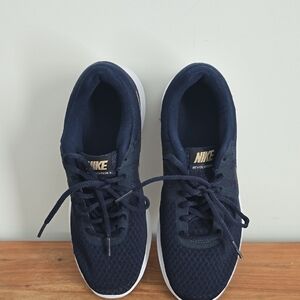 Nike Revolution Navy Sneakers with Gold Details